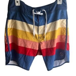 Ezekiel Men's Striped Board‎ Shorts Size 33 Blue Yellow Red Summer Beach Surf
